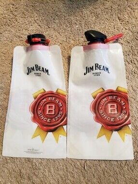 2 Pk Jim Bean White & Red Jim Bean Collapsible Water Bottles w Carabiner